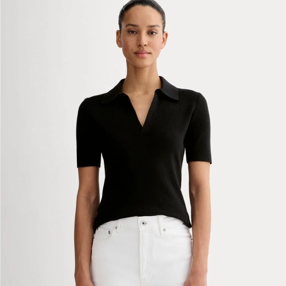 Everlane Sweaters - Everlane The Cotton Merino Short Sleeve Polo Sweater – Black L
